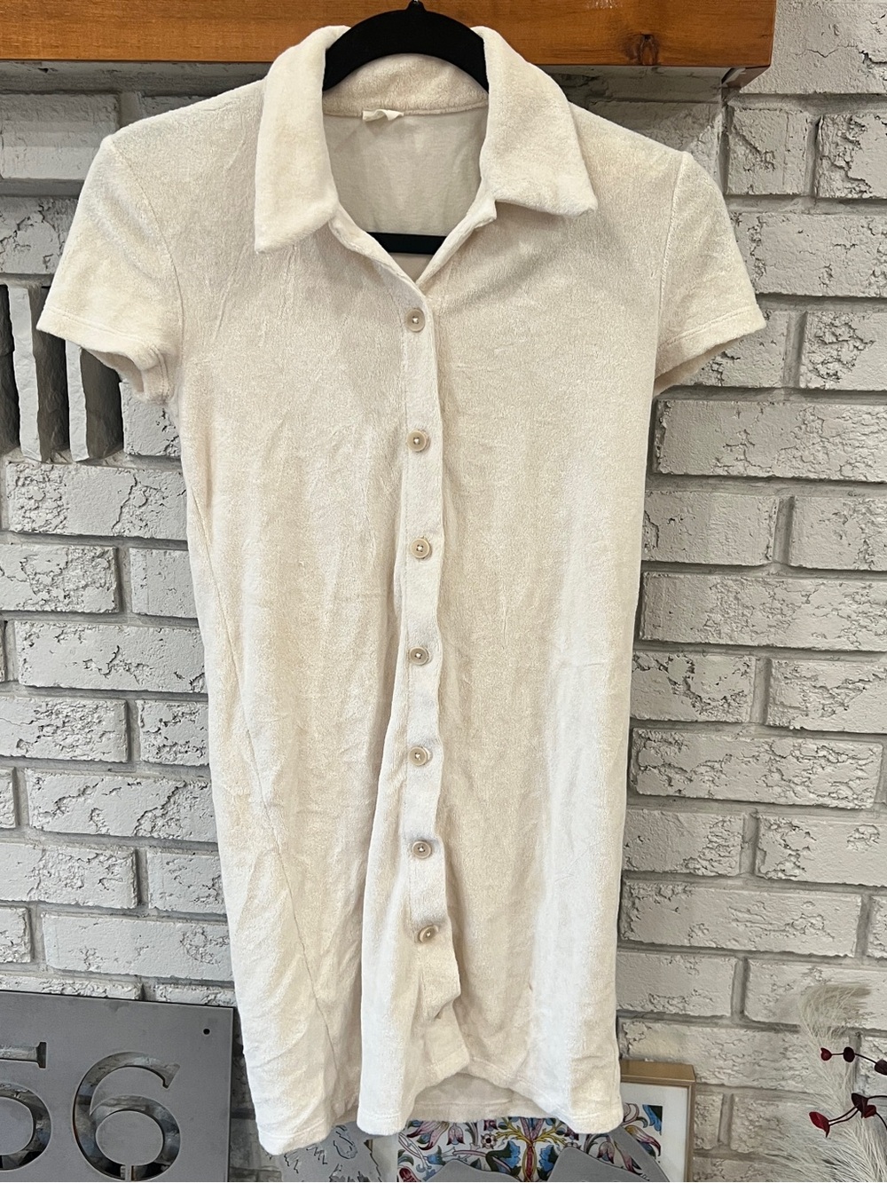 WILFRED | Cream Button-Front Terry Knit Shirt Dress